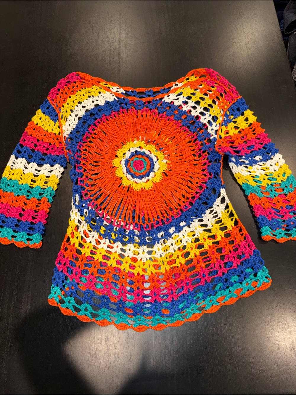 Colorful Multicolor Crochet Tunic Top - Boho Sunburst Design